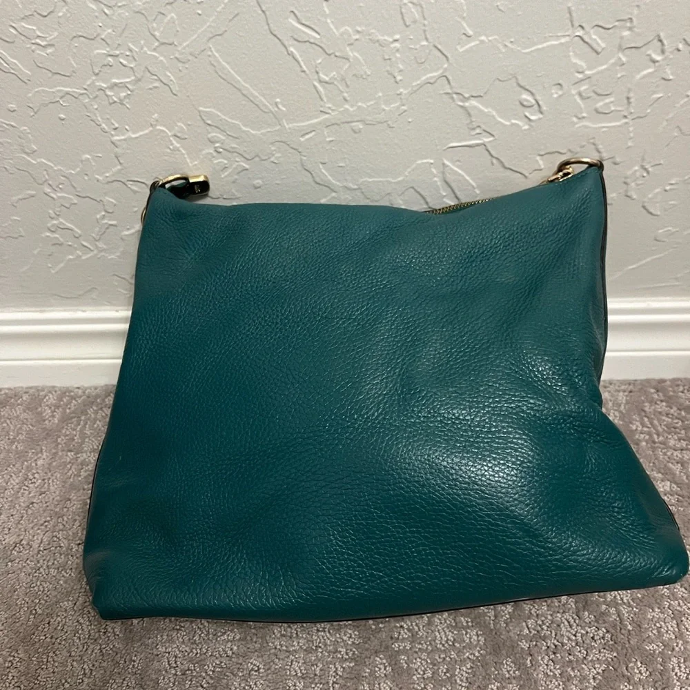 Coach Teal Pebbled Leather Shoulder Bag with Gold Hardware - Picture 2 of 6